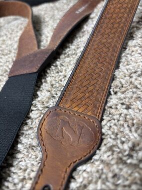 Nocona Belt Co Men's Big & Tall Leather Braided Suspenders Buckle Ends weave